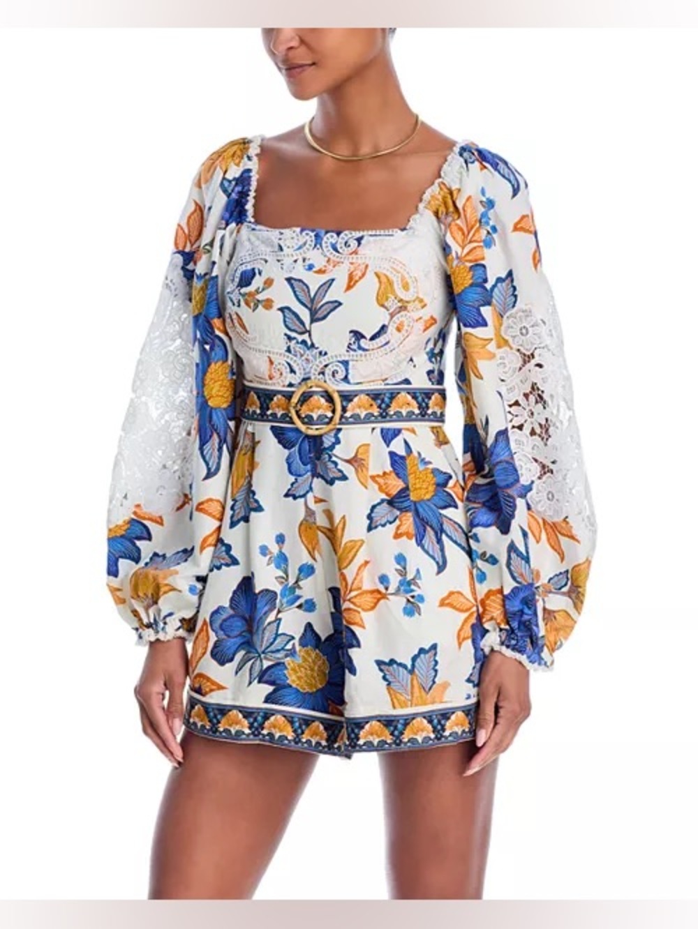 Farm Rio Summer Flowers Lace Trim Romper sz M NWT